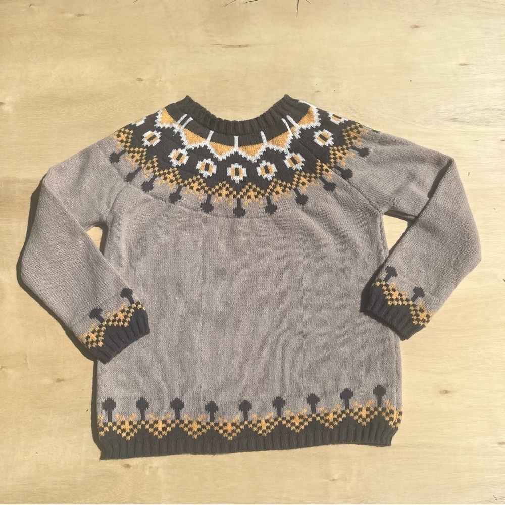 Women’s small grey pattern knit sweater comfy cozy fall winter casual crew warm